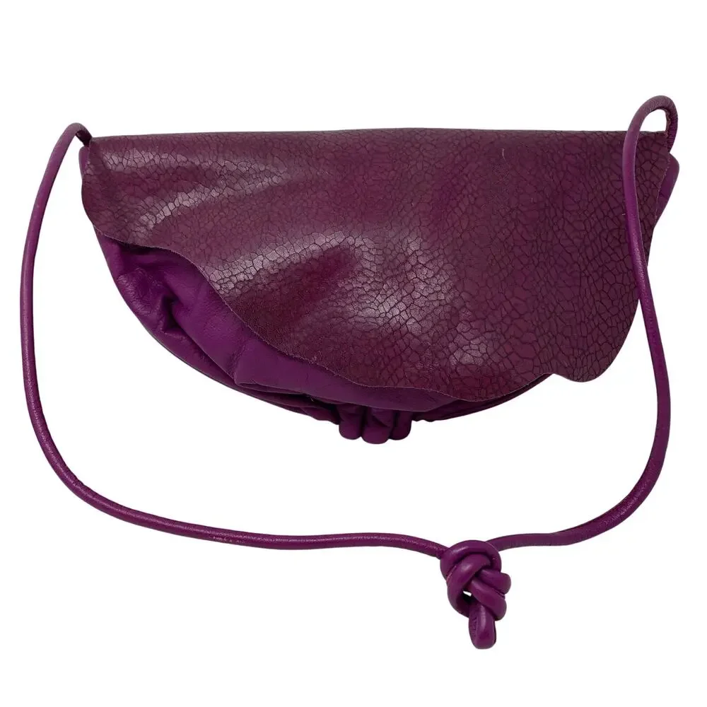 VTG Gino Genuine Leather Purple Crossbody Shoulder Bag Pebbled Foldover Boho EU